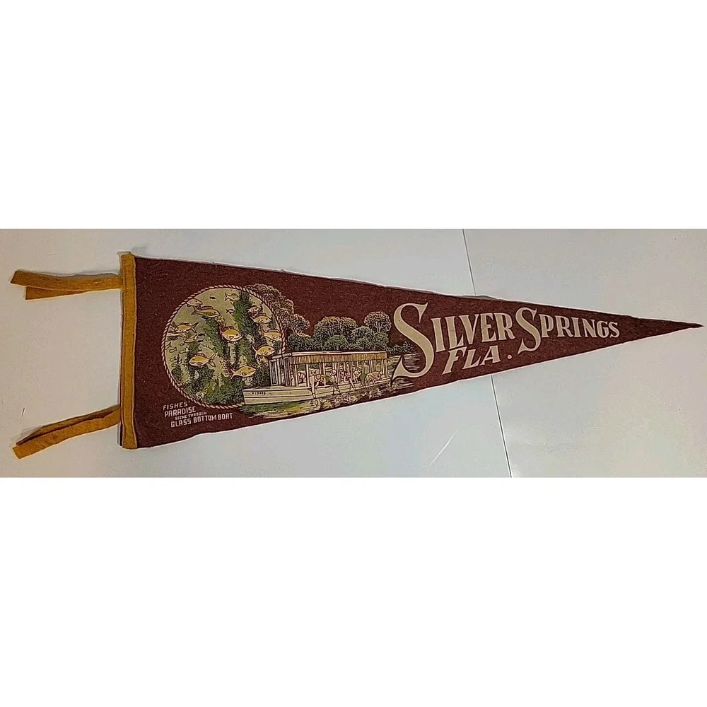 Vtg Souvenir Felt Flag Pennant Silver Springs FLA Florida Fish Paradise Boat